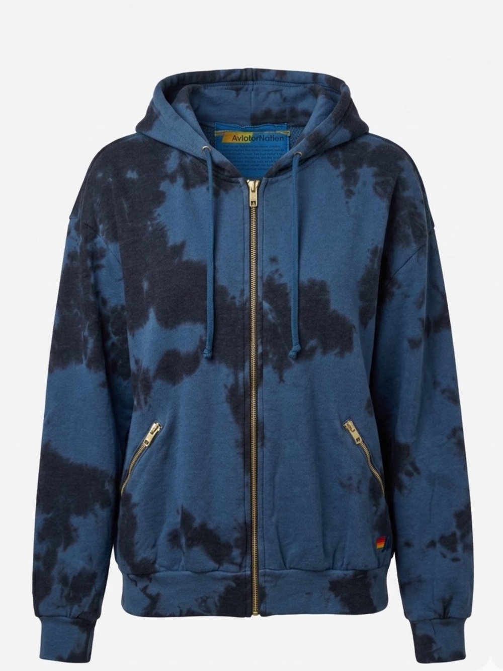 Aviator Nation tie dye hoodie full zip relaxed fit size SM blue black gold